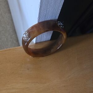 Elegant Brown Bangle with Floral Details. A Few Beads Missing Used